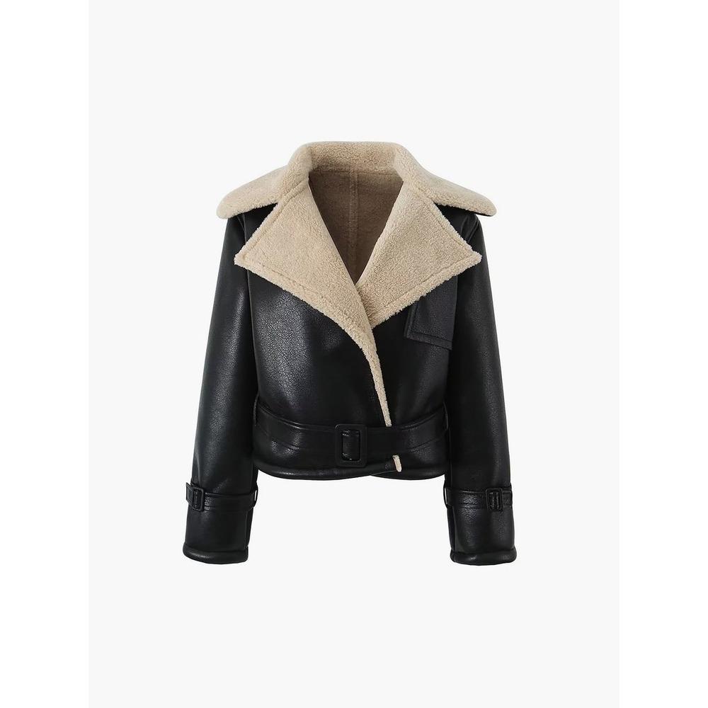 Commense Too Blessed Sherpa Lined Shearling Leather Flight Jacket Womens M